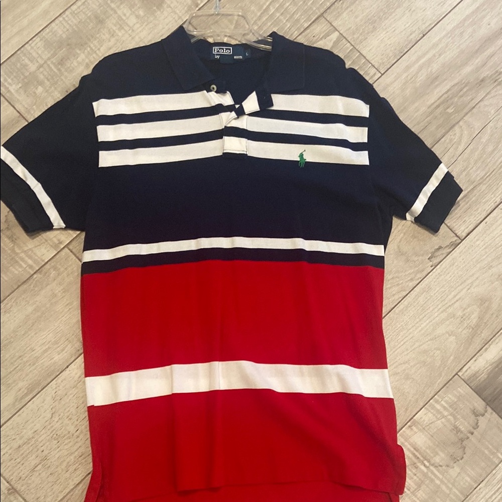 Polo by Ralph Lauren Men's Polo Shirt - Navy, White, and Red